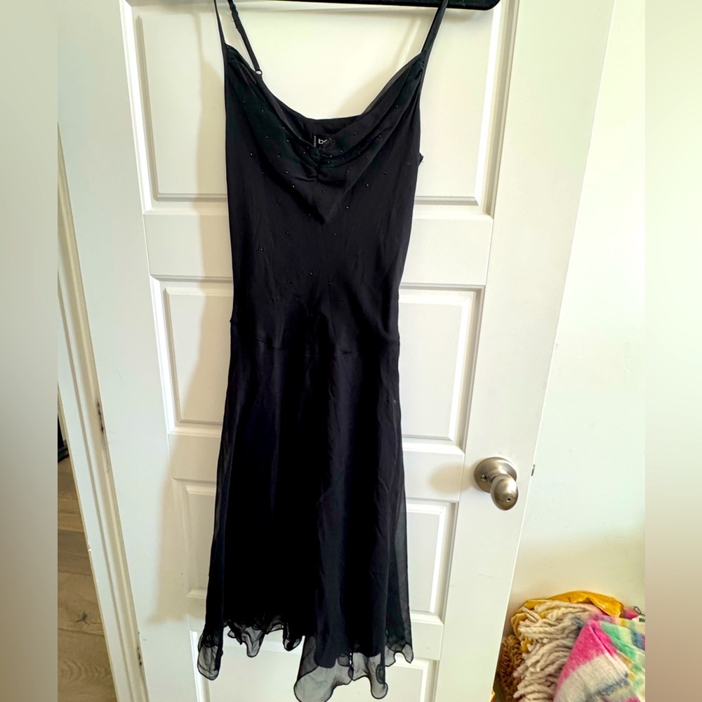 Bebe formal little black dress with black rhinestone detail